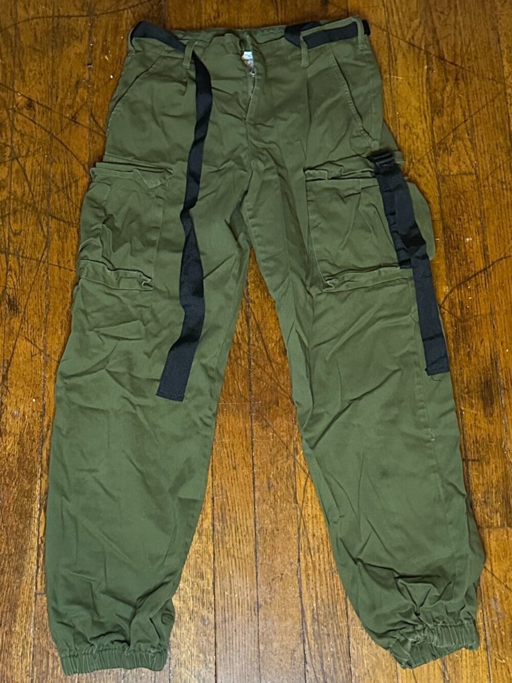 Olive Green Cargo Track Joggers with Black Accents